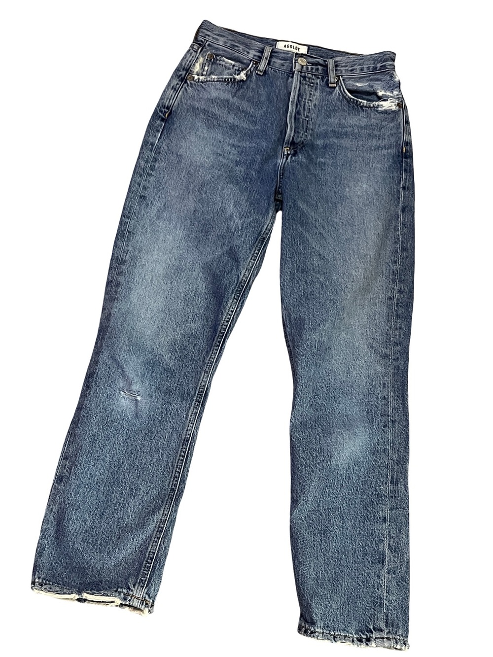 AGOLDE Riley Crop High Rise Straight Jeans Distressed Blue Size 24